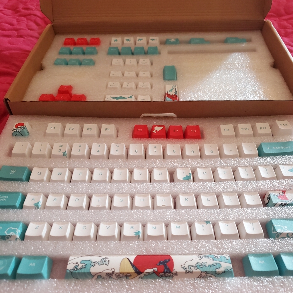 Colorful Keycap Set with Red and Blue Accents